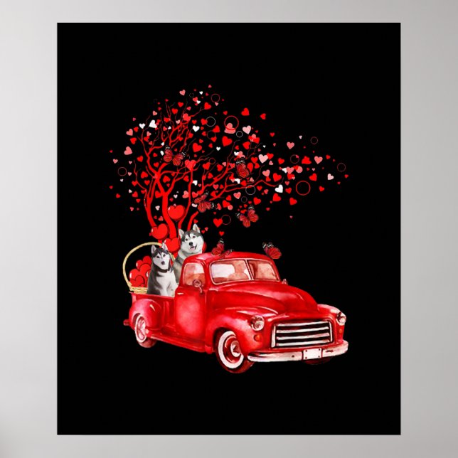 Husky Riding Red Lastbil |Valentine Butterfly Hear Poster (Framsidan)