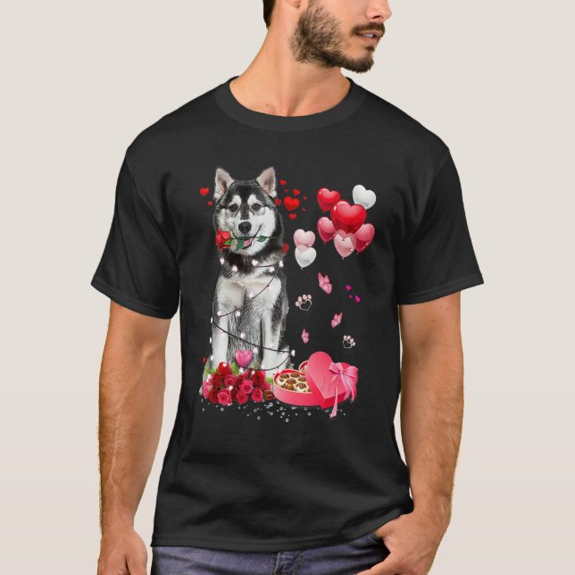 Husky Rose Heart Happy Valentine Day Dog Mom T Shirt (Framsida)