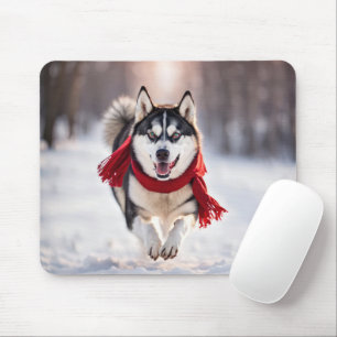 Husky Running with Red Scarf Musmatta