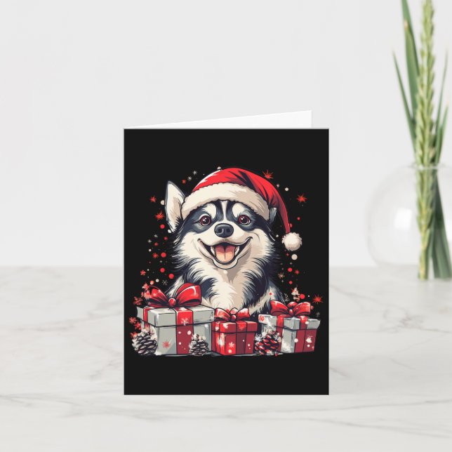 Husky Santa Hat Funny jul Siberian husky Hund Kort (Framsida)