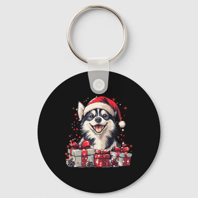 Husky Santa Hat Funny jul Siberian husky Hund Nyckelring (Framsida)