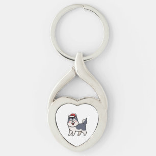 Husky Santa Hund älskare Malamute Twisted Heart Silverfärgad Nyckelring