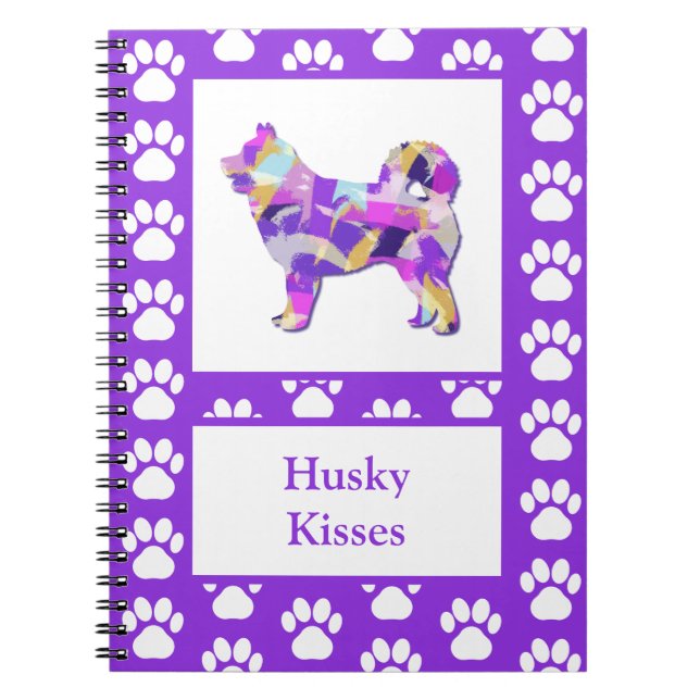 Husky Siberian Hund Silhouette Tass Lila PY&B Anteckningsbok (Framsidan)