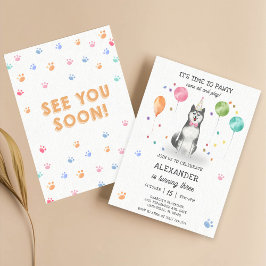 Husky Sibir Hund Pawty Puppy Birthday Rosa Inbjudningar