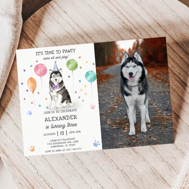 Husky Sibir Hund Pawty Puppy Birthday Rosa Inbjudningar (Skapare uppladdad)