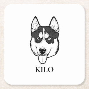 Husky Sibir Hund Personlig Hand Teckning Underlägg Papper Kvadrat