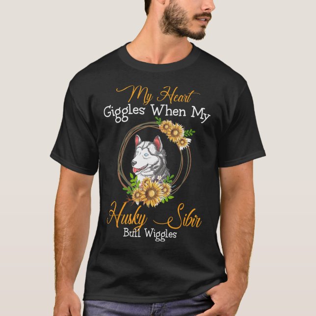 Husky Sibir My Heart Giggles Hundälskare T Shirt (Framsida)