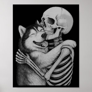 Husky Skelett Kram Halloween Hundälskare Poster