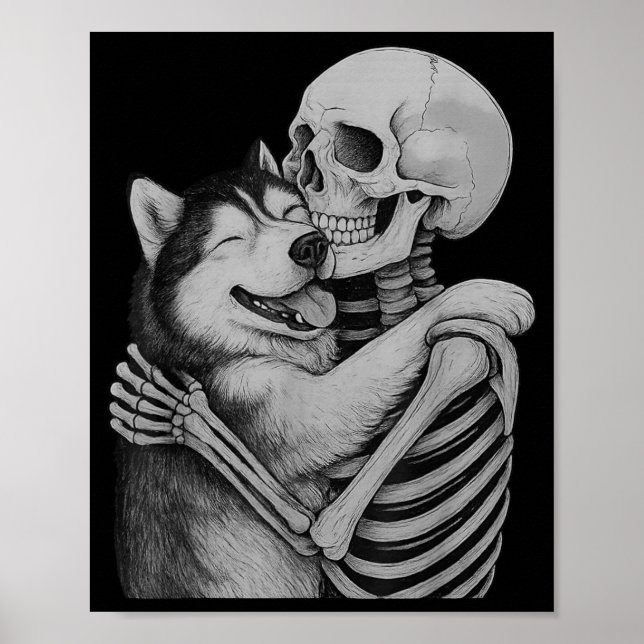 Husky Skelett Kram Halloween Hundälskare Poster (Framsidan)