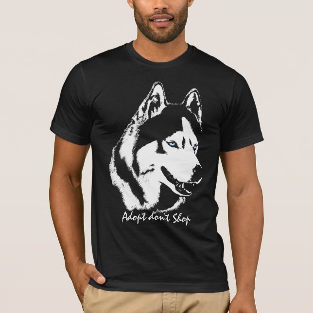 Husky skjortor Adopt shoppar inte räddinghund Tee Shirt (Framsida)