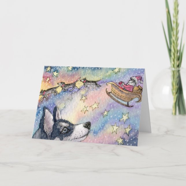 Husky Sleigh Hundar Helgkort (Framsida)