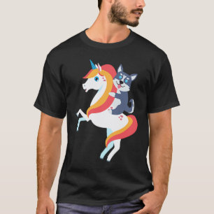 Husky som rider enhörning Söt hund Halloween kost T Shirt