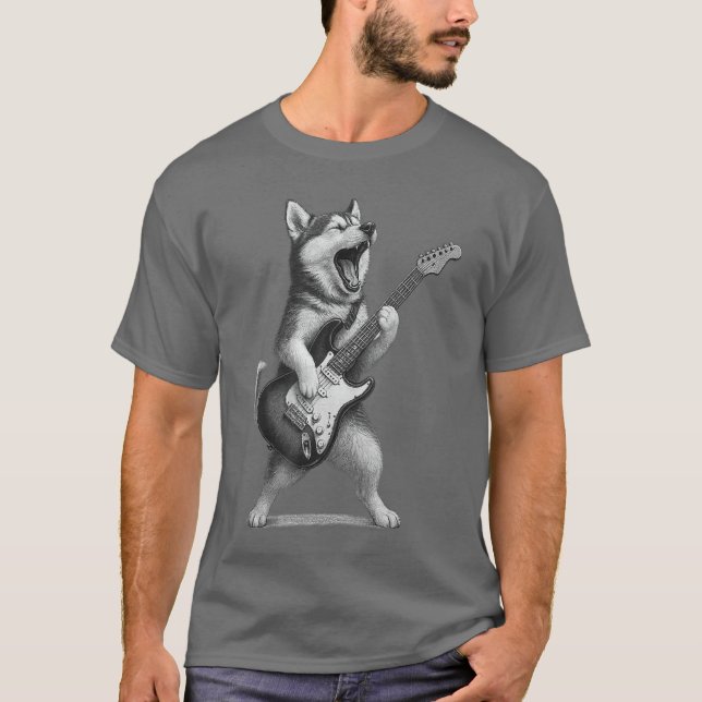 Husky spelar gitarr Rockmusik Hundälskare present  T Shirt (Framsida)