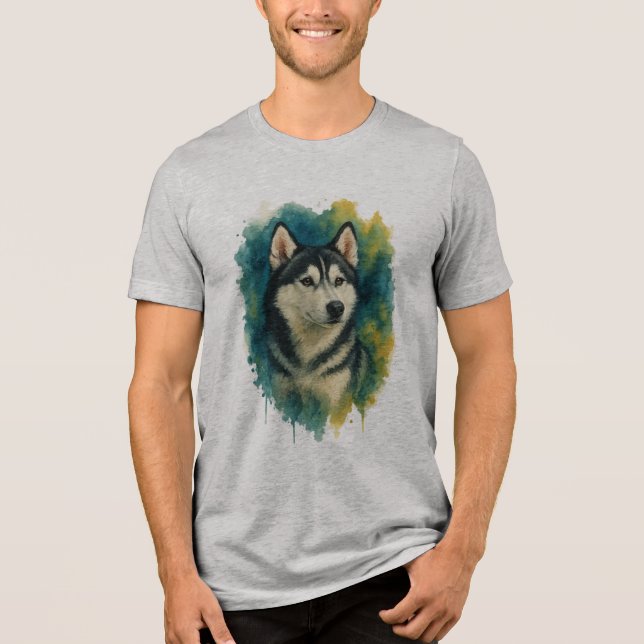 Husky Spirit Watercolor Majesty T Shirt (Framsida)