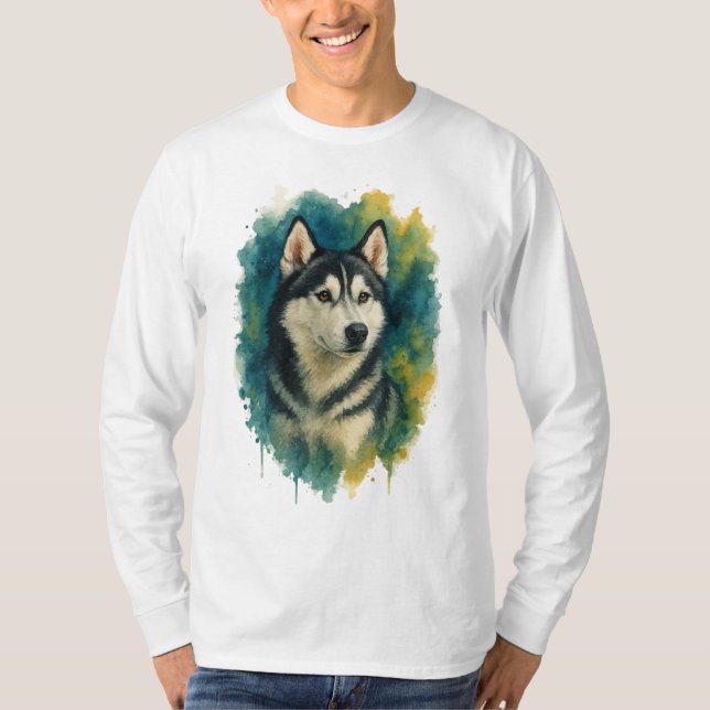 Husky Spirit Watercolor Majesty T Shirt (Framsida)