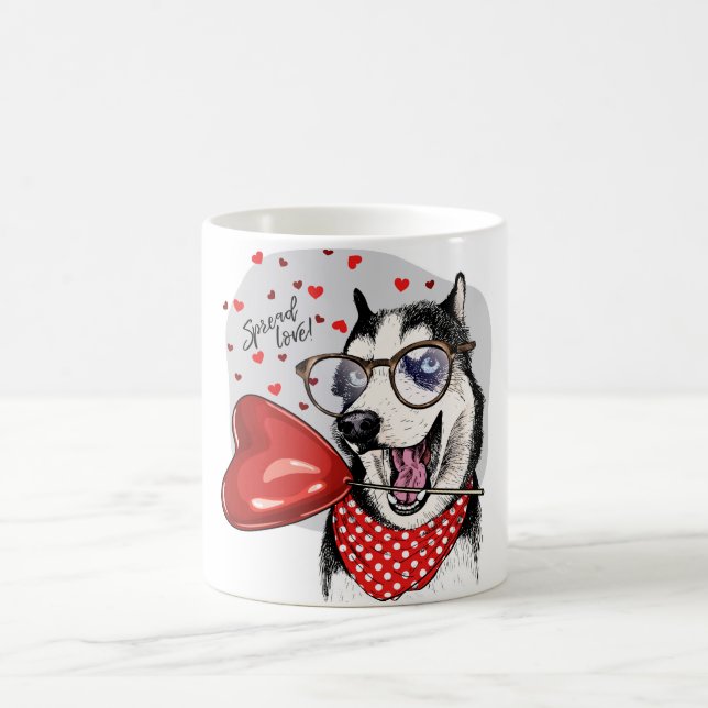 Husky spridd kärlek, Husky, Husky hund, Husky gåva Kaffemugg (Center)