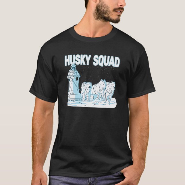 Husky Squad sledding huskies men dog sled rider T Shirt (Framsida)