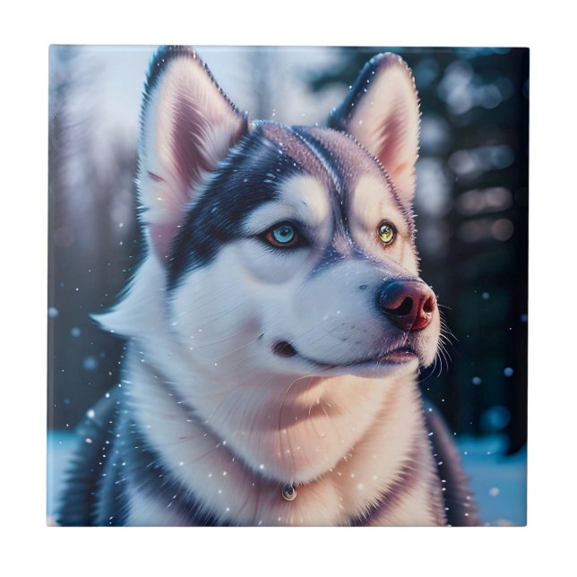 Husky Stares in Winter Kakelplatta (Framsidan)