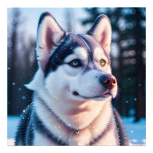 Husky stirrar in i vinter fototryck