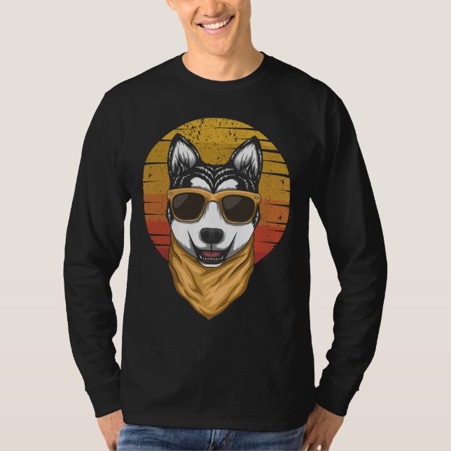 Husky Sunset Retro Vector T Shirt (Framsida)