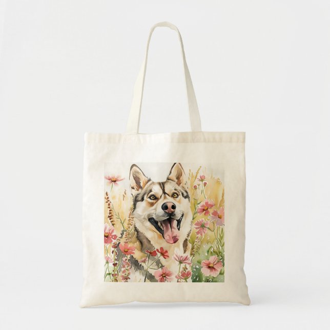 Husky Tote Bag - Watercolor Hund Canvas Tygkasse (Framsidan)
