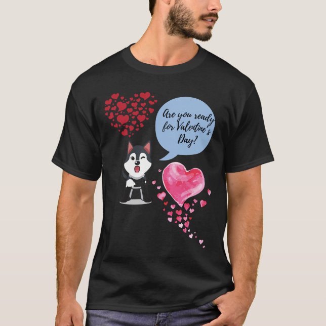 Husky Valentindagen Rosa Stil T Shirt (Framsida)
