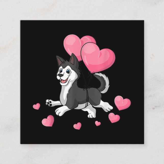 Husky Valentines day Holding Balloon Heart Gift Fyrkantigt Visitkort (Framsida)