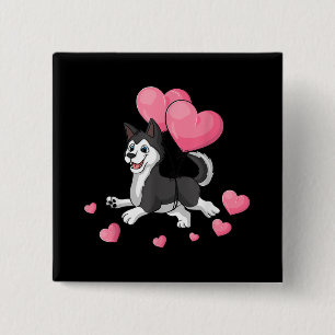 Husky Valentines day Holding Balloon Heart Gift Knapp