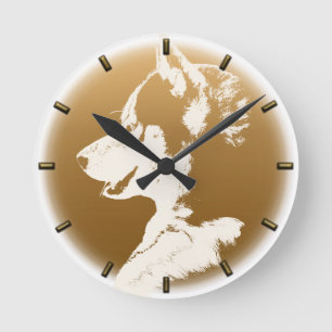 Husky Valp Clock presenterar Decor Sled Hund Wall Rund Klocka