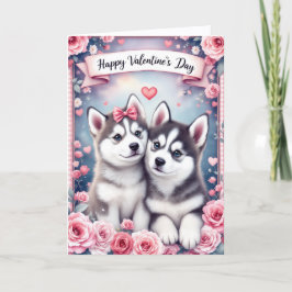 Husky Valp Hundar Alla Hjärtans Dags Välkomstkort Kort