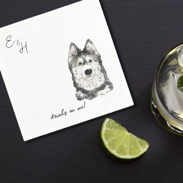 Husky vattcolor Bröllop Cocktail Napkins Pappersservett (Skapare uppladdad)