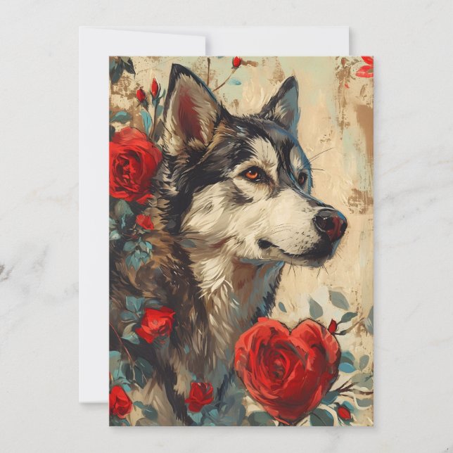 Husky Vintage Alla hjärtans dag  Julkort (Framsida)