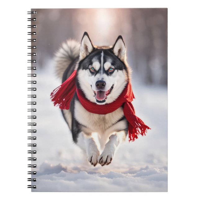 Husky Wearing A Red Winter Scarf Anteckningsbok (Framsidan)