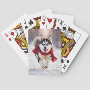 Husky Wearing A Red Winter Scarf Casinokort