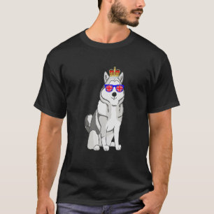 Husky Wearing Sunglasses and Krona England UK Flag T Shirt