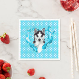 Husky Welpe blau Herz Punkte Pappersservett