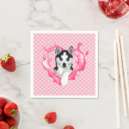 Husky Welpe rosa Herz Punkte Pappersservett
