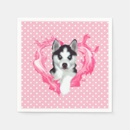 Husky Welpe rosa Herz Punkte Pappersservett