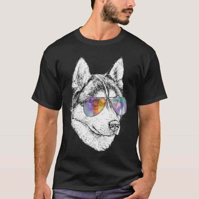 Husky With Aviators T Shirt (Framsida)