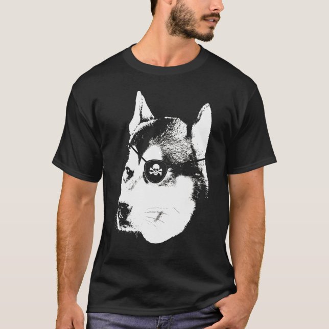 Husky With Öga Patch Skull T Shirt (Framsida)