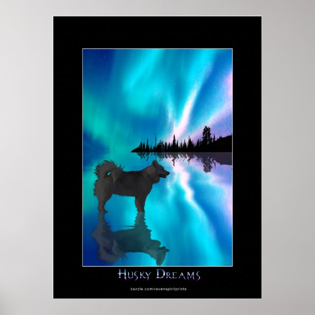 Husky & Yukon Wilderness Northern Ljus Art Poster (Framsidan)