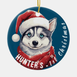 Huskys första jul julgransprydnad keramik