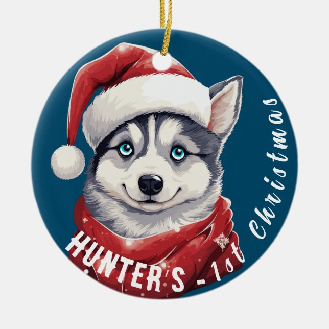 Huskys första jul julgransprydnad keramik (Framsidan)