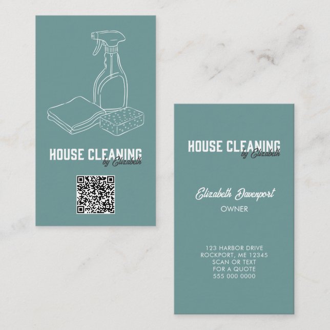 Husrengöringstjänst Teal Modern QR-kod Visitkort (Fram/baksida)
