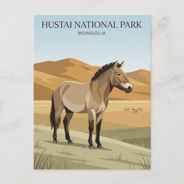 Hustai nationalpark Mongoliet Vykort (Framsida)