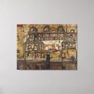 Hustavla vid flod av Egon Schiele Canvastryck