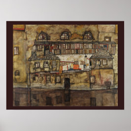 Hustavla vid flod av Egon Schiele Poster