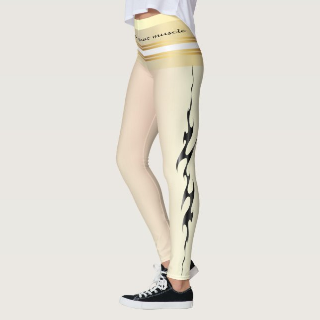 Hustel för muskelcitattecken, gult och svart text leggings (Vänster)