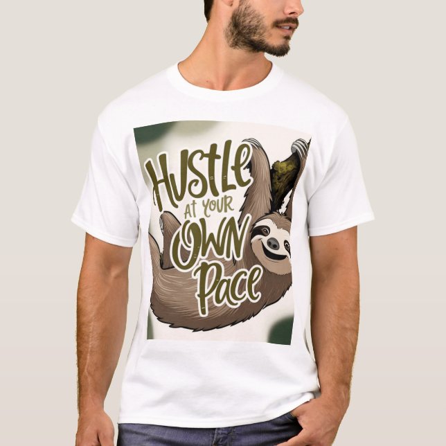 Hustle at your own Pace’ Sloth Graphic T Shirt (Framsida)