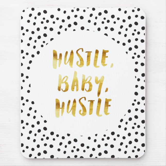 Hustle baby, guld- Cursive ordstäv för Hustle Musmatta (Framsidan)